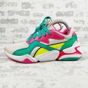 Puma Nova Athletic Shoes White Pink Color Block Lace Up Sneakers V827